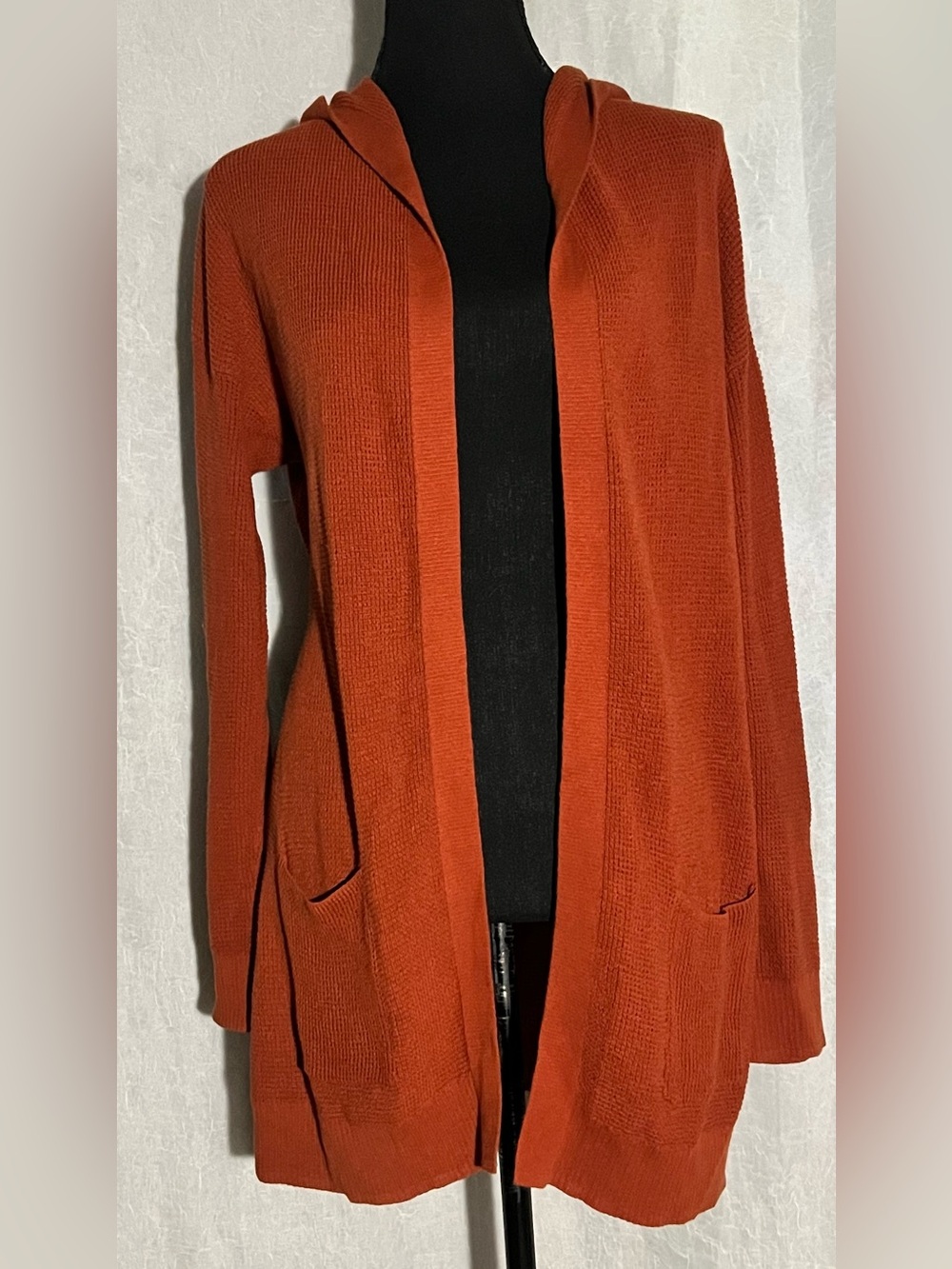 Dark orange Hooded knit Cardigan